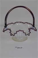 Fenton glass basket  white and purple 11"T