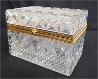 Antique tufted glass jewelry casket