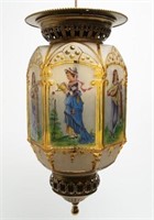 Boudoir Hanging Lantern, Amber Glass , Vintage