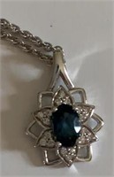 14K White Gold & Sapphire Pendant Necklace