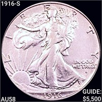 1916-S Walking Liberty Half Dollar CHOICE AU