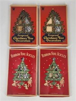 4) ANTIQUE CHRISTMAS TINSEL ICICLES W/ BOX