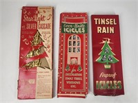 3) ANTIQUE TINSEL ICICLES W/ BOXES