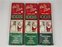 3) ANTIQUE BRITE STAR TINSEL ICICLES W/ BOX