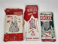 3) VINTAGE SARAN TINSEL ICICLES W/ BOX