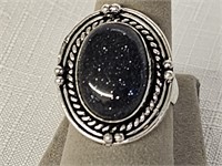 German Silver Blue Sun Stone Ring