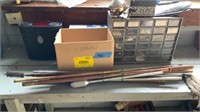 Gun cleaning rods, zebco 33 with box and misc