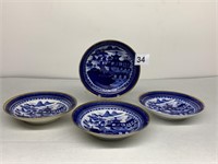 EARLY UNMARKED BLUE/WHITE ANTIQUE PLATES ONE W/