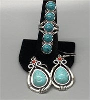 Turquoise and Silver Ring and Earring Set