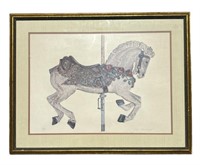 Framed signed Mervin Corning carousel horse print