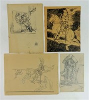 LAWRENCE WILBUR 4 HISTORIC DRAWINGS SIGNED