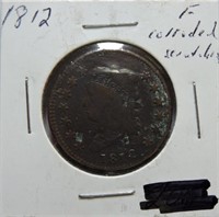 1812 large cent F, corroded, scratches
