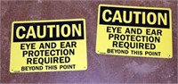 Lot of 2 Plastic Caution Eye Protection Signs
