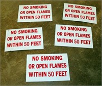 Lot of 5 Metal No Smoking Within 50ft Signs