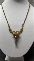 Antique Gold Filled Necklace With Sapphire & Pearl