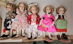 5 Danbury Mint Shirley Temple Porcelain Dolls