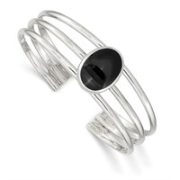 Sterling Silver Onyx Three Strand Cuff Bracelet