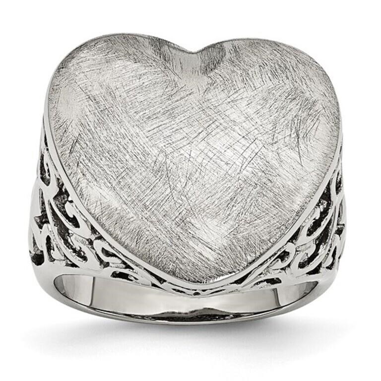 Stainless Steel Matte Heart Size 7 Ring