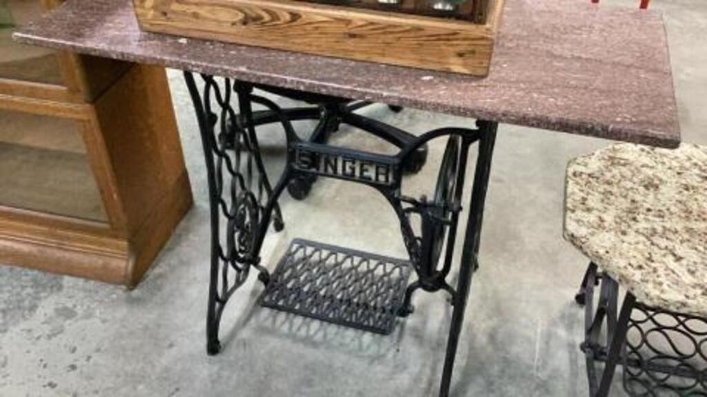 Singer, sewing machine base with marble top