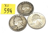 x3- Quarters, 90% silver -x3 quarters - Sold by