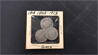 Three dimes 1902- 1912 1913