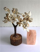 Gemstone Sea Shell Tree & Rose Quartz Block 7"t