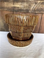 Vintage McCoy Woven Basket Ceramic Planter