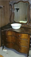 Antique Oak Serpentine Front Dresser w/ Mirror