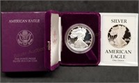 1988 1oz Proof Silver Eagle w/Box & Papers
