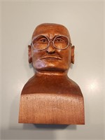 Vintage 8" carved wooden Bust of Gandhi. Living r