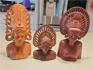 Three approx 7-10" Indonesian Balinese  Bust stat
