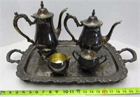 Vintage Oneida Tray, Coffee, Teapot & Creamer