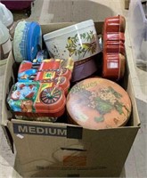 Large box of mostly metal tins to get ready for