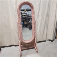 Vintage pink wicker full length floor mirror