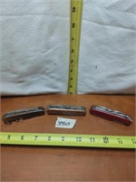 LOT OF 3 SWISS ARMY TYPE KNIFES USED
