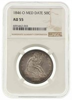 1846-O US MED DATE 50C SILVER COIN NGC AU55