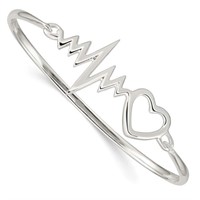 Sterling Silver Heartbeat Hinged Bangle