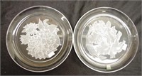 Two Hoya Crystal Japan engraved crystal plates