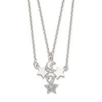 Sterling Silver- 2-Strand Moon and Stars Necklace