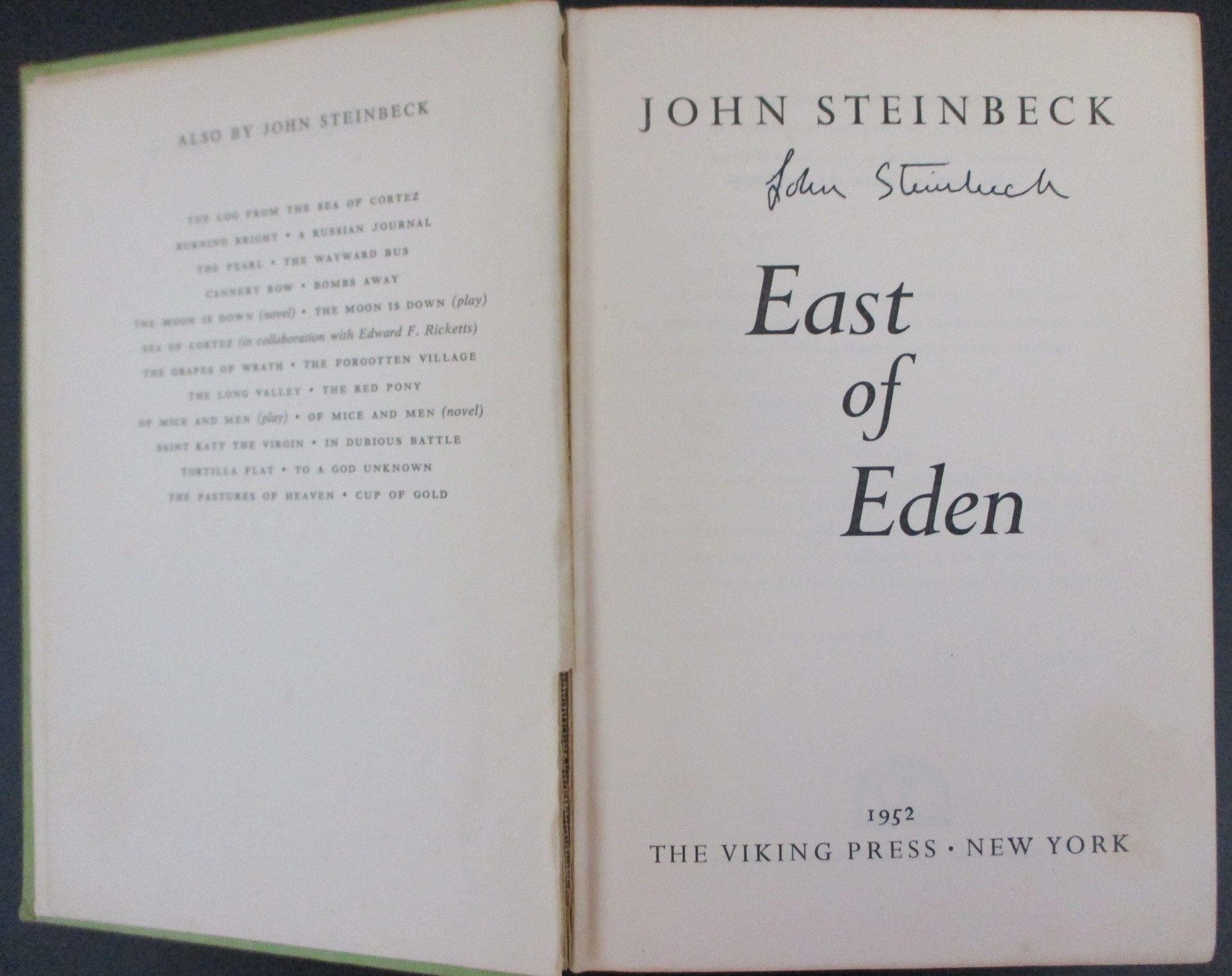 John Steinbeck Signed "East of Eden"