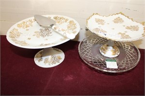 Gold Leaf & Crystal Footed Cake Plates