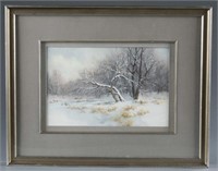 Marcia Ballow, Winter landscape, watercolor.