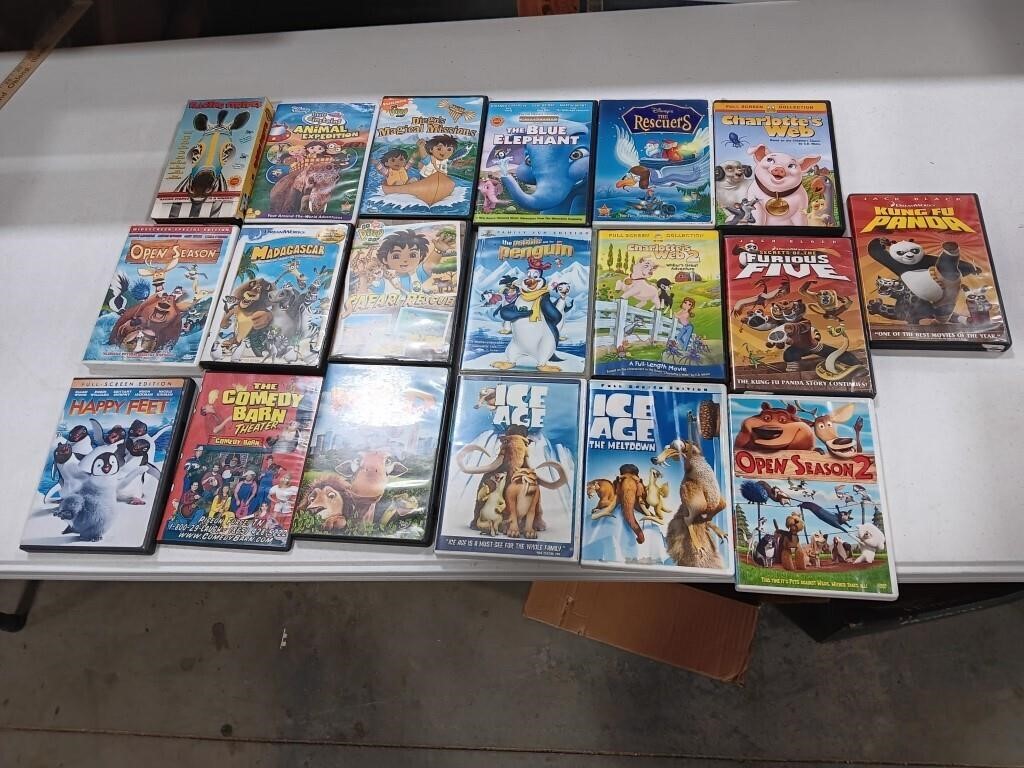 Children's DVDs and one VHS tape.