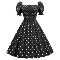 R5139  Polka Dot Swing Dress, Black, 2XL