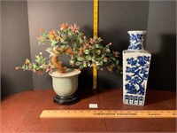 Ming Tree Jade & Glass + Bird Vase