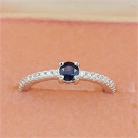 STERLING SILVER SAPPHIRE & CUBIC ZIRCONIA RING