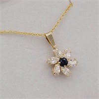 10KT BLUE SAPPHIRE & CUBIC ZIRCONIA PENDANT