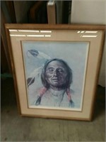 A/p pencil signed print of a Native American