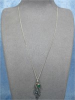 .925 Necklace W/Malachite Stone Pendant