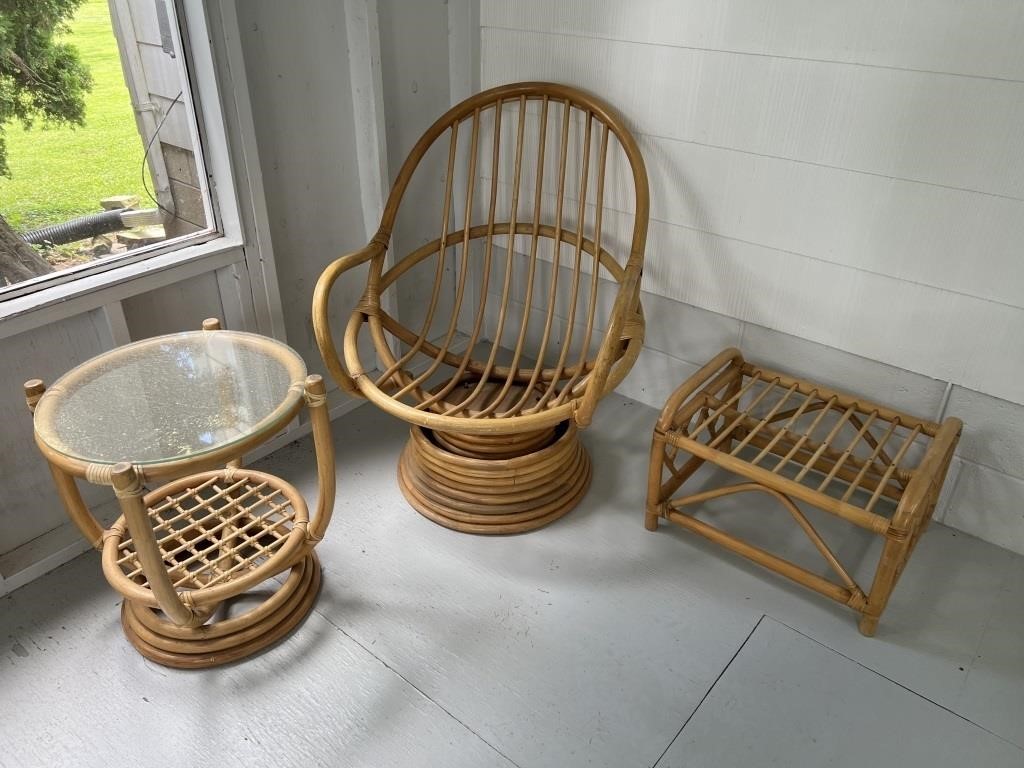 Rattan Chair and two end tables.